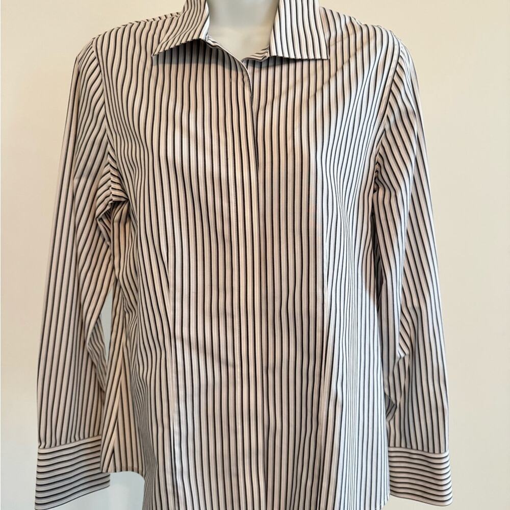 Chico's Black and White Striped Button Down Shirt
